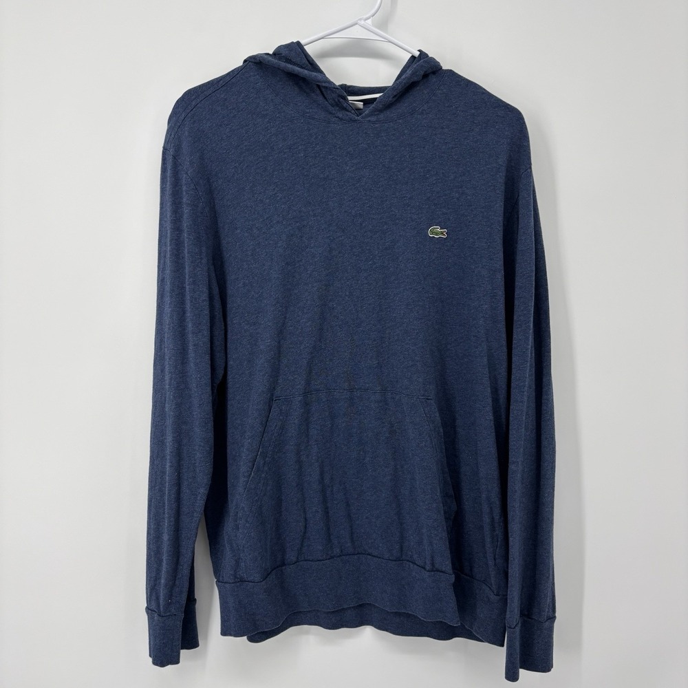 Lacoste Hoodie Mens XL Navy Blue 100% Cotton Pullover Sweatshirt Logo